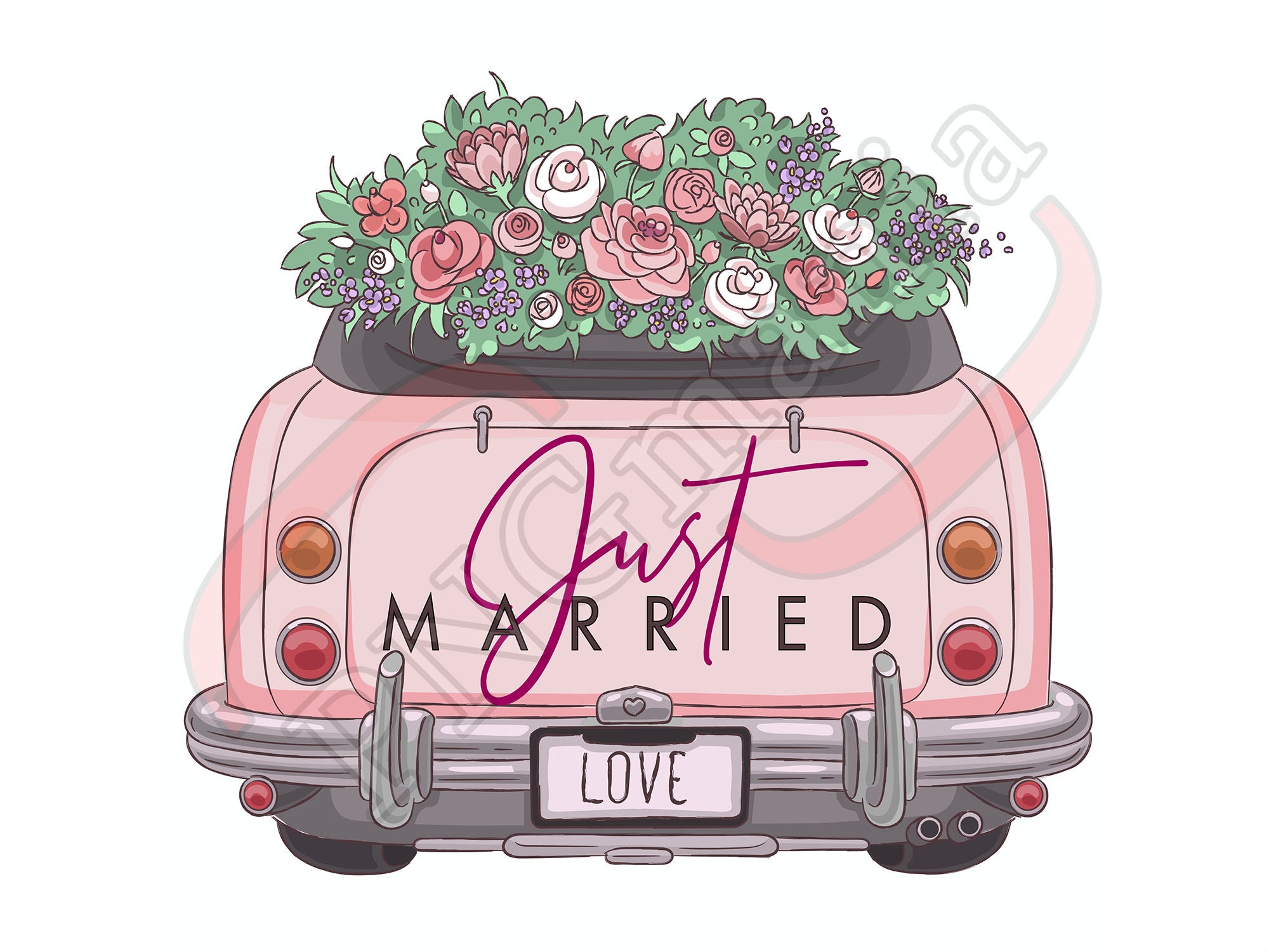Just Married PNG, JPG, Pdf Wedding Car Digital Art, Just Married