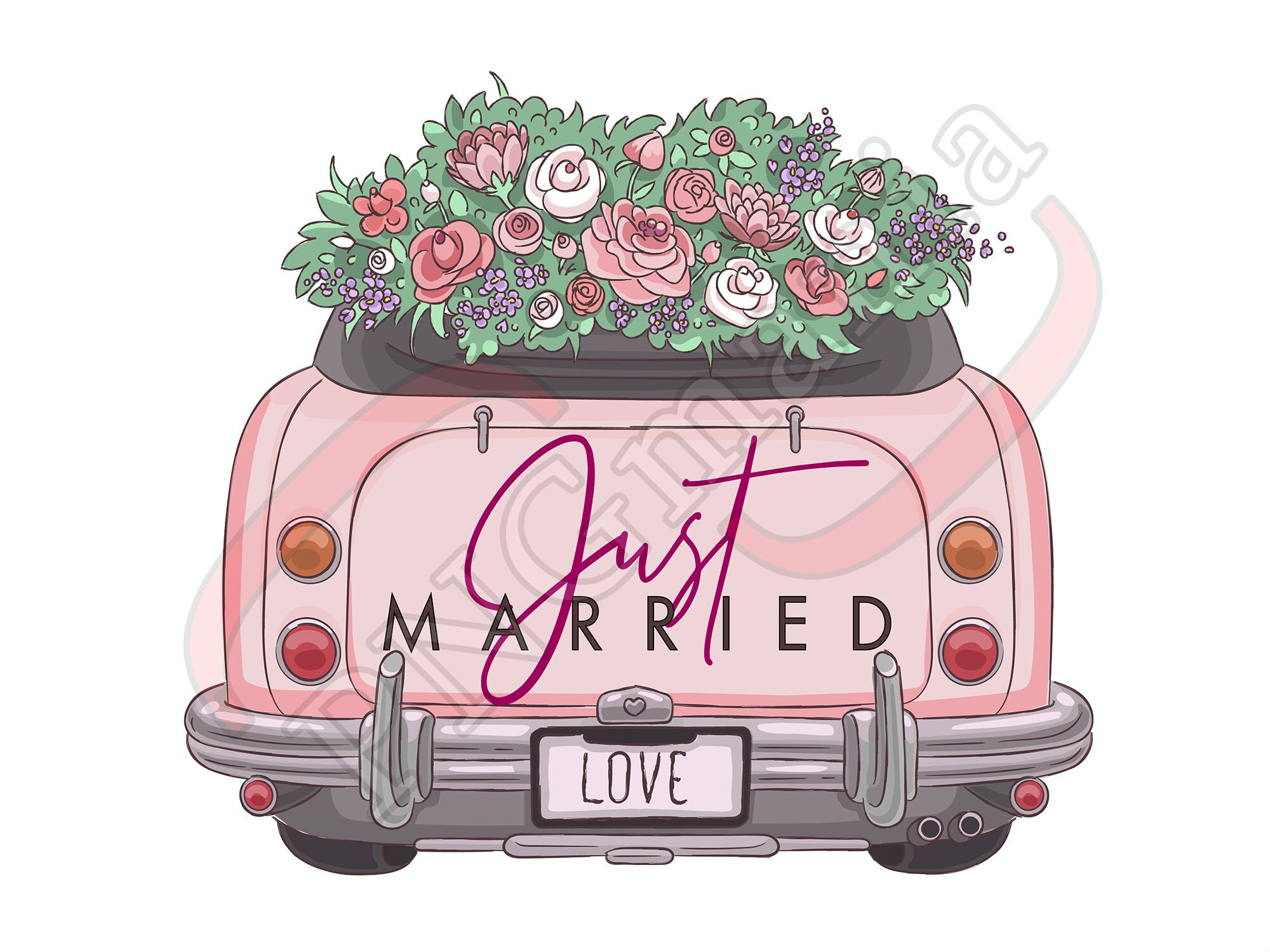 Just Married Auto Download Just Married PNG JPG Pdf Wedding Car Digital Art Just - Etsy UK