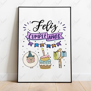 Feliz Cumpleaños, Happy Birthday, Spanish Digital art, SVG, PNG, JPG, pdf Shirt print, Wall decor, Greeting card Sublimation, Printable image 2