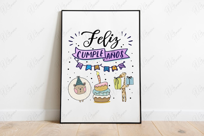 Feliz Cumpleaños, Happy Birthday, Spanish Digital art, SVG, PNG, JPG, pdf Shirt print, Wall decor, Greeting card Sublimation, Printable image 2