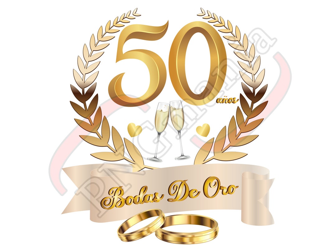 50 años bodas de oro PNG, Años dorados PNG, JPG, pdf Tarjeta de