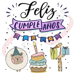 Feliz Cumpleaños, Happy Birthday, Spanish Digital art, SVG, PNG, JPG, pdf Shirt print, Wall decor, Greeting card Sublimation, Printable image 1