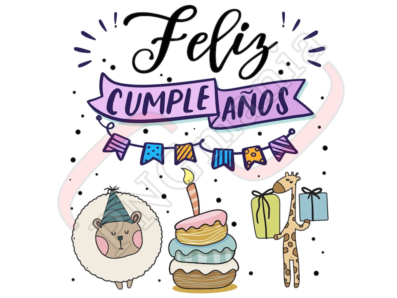 Feliz Cumpleaños, Happy Birthday, Spanish Digital art, SVG, PNG, JPG, pdf Shirt print, Wall decor, Greeting card Sublimation, Printable image 1