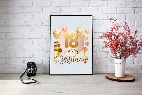 Feliz cumpleaños 18 PNG, JPG, PDF Impresión de la camisa Feliz 18, diseño  de la taza del cumpleaños 18, tarjeta de felicitación del día 18, sublimación  png, imprimible -  México