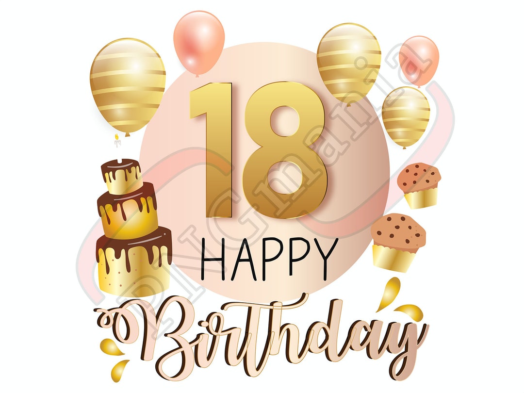 Feliz cumpleaños 18 PNG, JPG, PDF Impresión de la camisa Feliz 18, diseño  de la taza del cumpleaños 18, tarjeta de felicitación del día 18, sublimación  png, imprimible -  España
