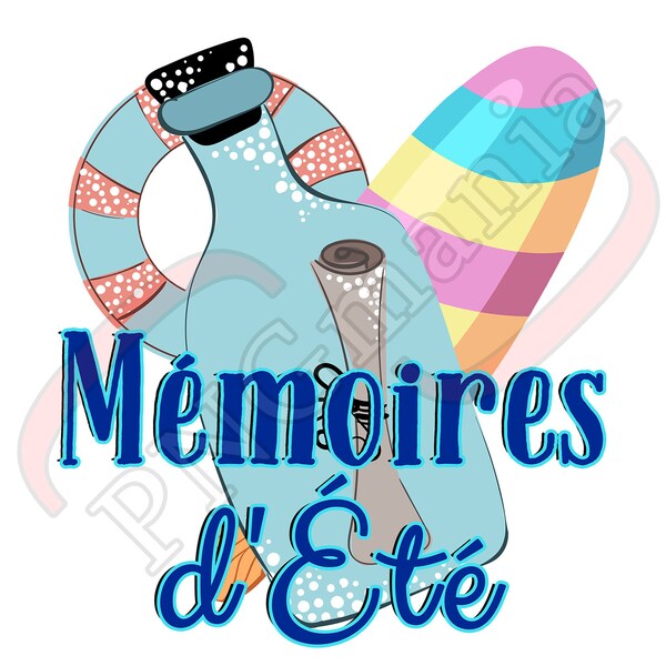 Mémoires d'été PNG - Summer memories, French quote PNG, JPG, pdf - Summer Shirt print, Summer Mug quote - Download, Sublimation transfer