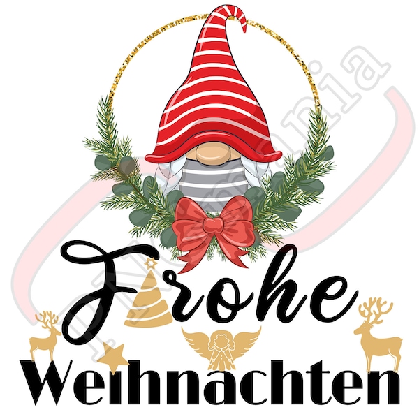 Frohe Weihnachten PNG, JPG, PDF, German Digital Design, Christmas gnome png - Shirt print, Christmas Mug, Greeting card - Sublimation, Print