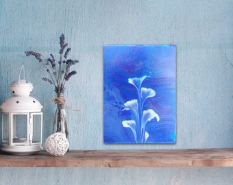 Abstract art painting fine art decor Interior Blue white flower chain pull canvas Acrylic wall art