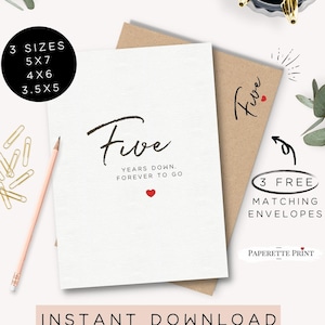 5th Anniversary Card, Happy Fifth Anniversary Card, 5 Year Anniversary Card for Him/Her, For Couple, Five Year Married, Gift For Wife 5 Year