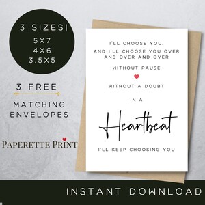I'll Keep Choosing You Printable Card, Romantic Birthday Card, Card for Girlfriend/Wife, Card for Boyfriend/Husband, Instant Download Card