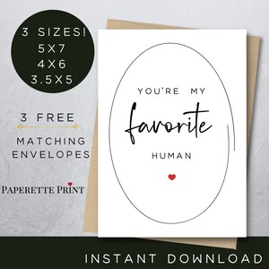 You're My Favorite Human Printable Card, Romantic Birthday Card, Card for Girlfriend/Wife, Card for Boyfriend/Husband, Instant Download Card