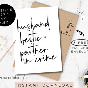 Partner In Crime Card, Romantic Birthday Cards for Him, Husband Wedding Card, Anniversary Card For Husband, Missing you Card, Printable Card