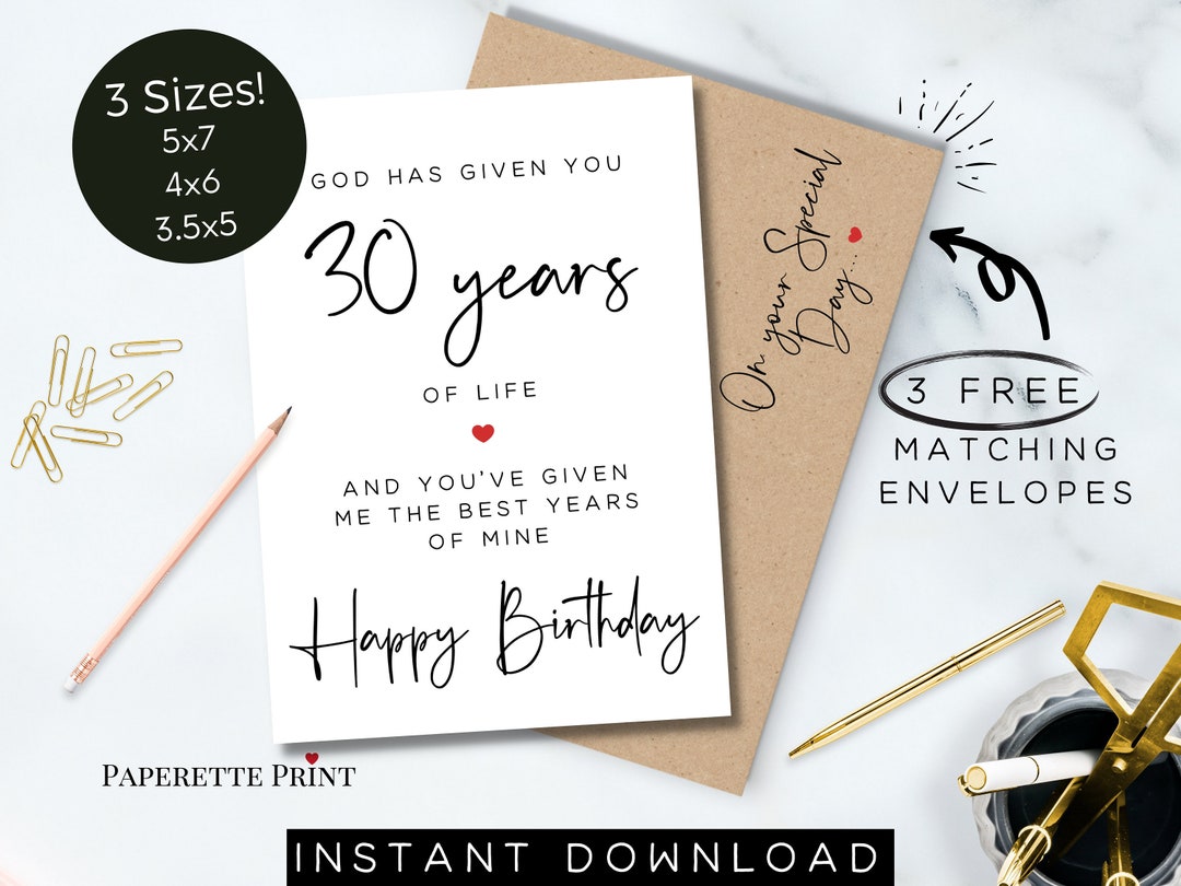 30th Birthday Card Printable Card 30th Birthday Card for - Etsy