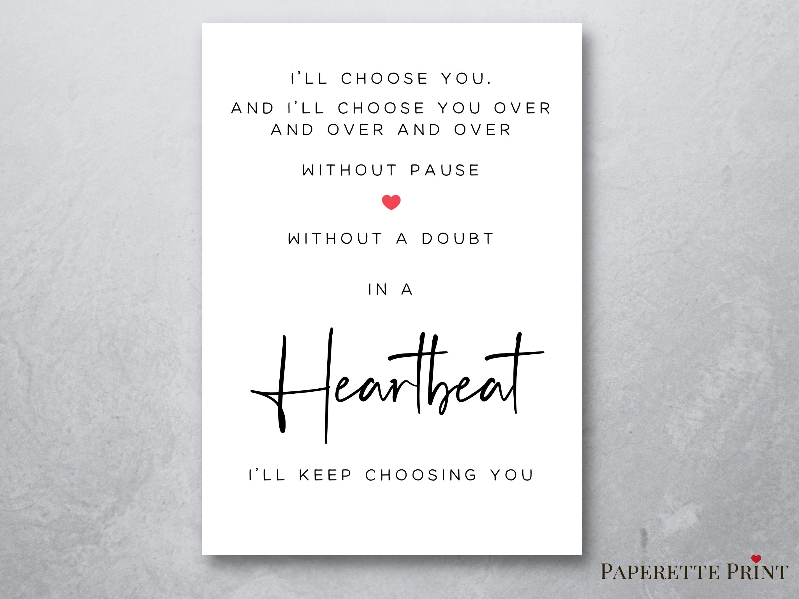 I'll Keep Choosing You Printable Card, Romantic Birthday Card, Card for ...