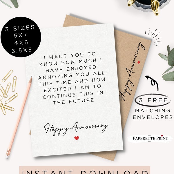 Anniversary Card Printable, Digital Card, Happy Anniversary for Husband, Funny Rude Card, Instant Download, Card For Husband/Wife