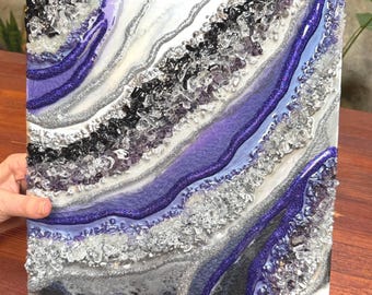 12x12 Purple & Silver Geode Resin Painting