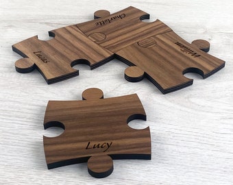 Wood Walnut Jigsaw Puzzle Coasters, Personalized Wooden Coasters With Family Names, Coasters For Party, Chrstmas Gift