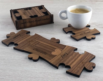Wooden Coasters | Personalized Walnut Wood Coasters With Family Names | Custom Family Gift Idea