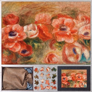 Anemones Wooden Jigsaw Puzzle By Pierre Auguste Renoir. Wooden Art Jigsaw Puzzles For Adults - 35, 108, 250, 500, 750 or 1000 pieces.