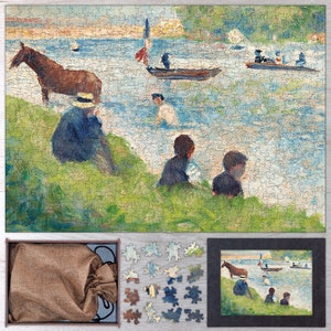 Horse and Boats Wooden Jigsaw Puzzle By Georges Seurat. Wooden Jigsaw Puzzle For Adults - 35, 108, 250, 500, 750 or 1000 pieces.