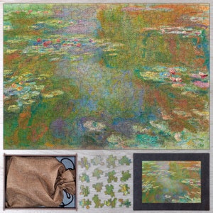 Water Lily Pond Wooden Jigsaw Puzzle By Claude Monet. Wooden Jigsaw Puzzles For Adults - 35, 108, 250, 500, 750 or 1000 pieces.