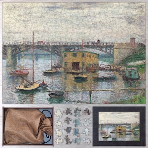 Bridge at Argenteuil on a Gray Day Wooden Jigsaw Puzzle By Claude Monet. Wooden Puzzle For Adults - 35, 108, 250, 500, 750 or 1000 pieces.