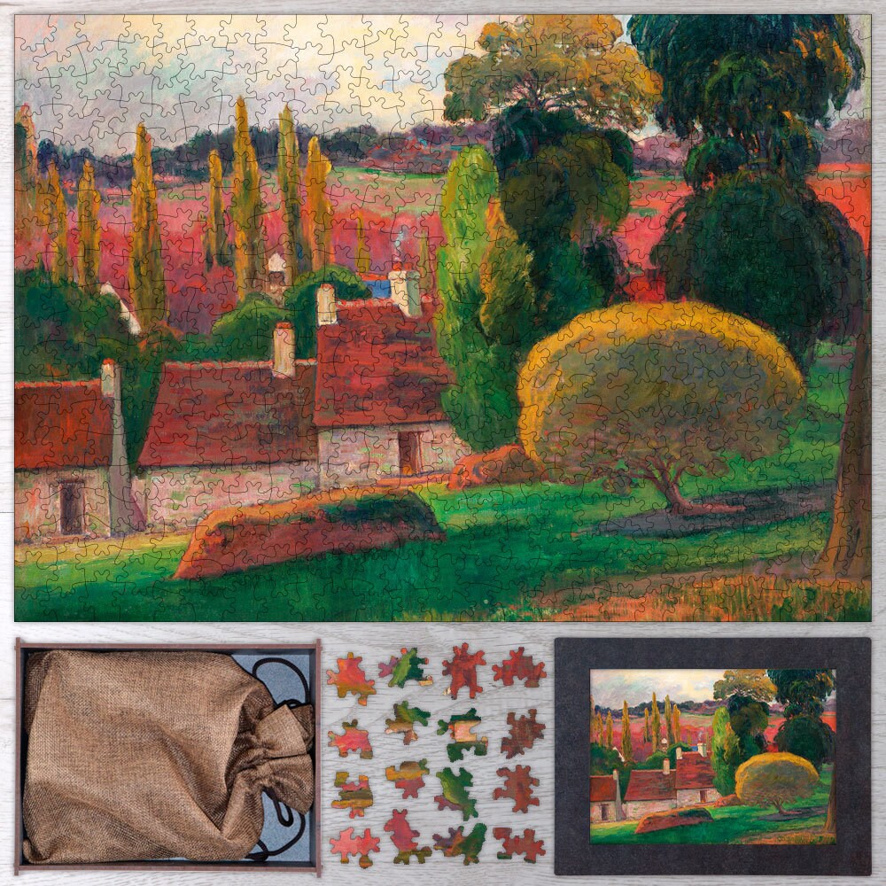 Wooden Jigsaw Puzzle For Adults 750 or 1000 pieces. Haystacks in Brittany Wooden Puzzle By Paul Gauguin 250 500