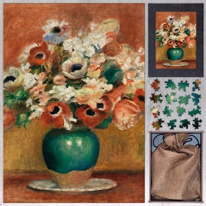 Flowers Wooden Jigsaw Puzzle By Pierre Auguste Renoir. Wooden Art Jigsaw Puzzles For Adults - 35, 108, 250, 500, 750 or 1000 pieces.