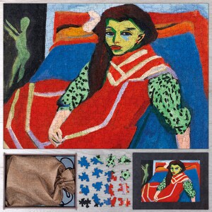 Seated Girl (Franzi Fehrmann) Wooden Puzzle By Ernst Ludwig Kirchner. Wooden Puzzles For Adults - 35, 108, 250, 500, 750 or 1000 pieces.