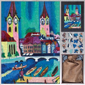 Zurich Wooden Jigsaw Puzzle By Ernst Ludwig Kirchner. Wooden Jigsaw Puzzles For Adults - 35, 108, 250, 500, 750 or 1000 pieces.