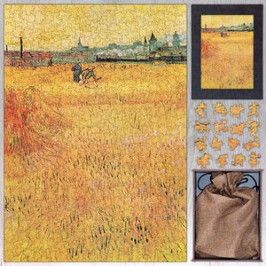 Arles, View from the Wheat Fields Wooden Puzzle By Vincent van Gogh. Wooden Puzzle For Adults - 35, 108, 250, 500, 750 or 1000 pieces.