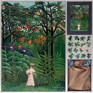 Woman Walking in an Exotic Forest Wooden Jigsaw Puzzle By Henri Rousseau. Wooden Puzzle For Adults - 35, 108, 250, 500, 750 or 1000 pieces.
