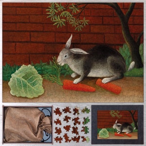 The Rabbit&#39;s Meal Wooden Jigsaw Puzzle By Henri Rousseau. Wooden Art Jigsaw Puzzles For Adults - 35, 108, 250, 500, 750 or 1000 pieces.