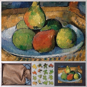 Plate of Fruit on a Chair Wooden Jigsaw Puzzle By Paul Cézanne. Wooden Art Puzzles For Adults - 35, 108, 250, 500, 750 or 1000 pieces.