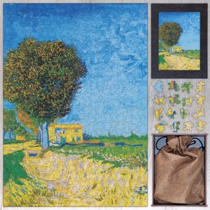 Avenue near Arles with Houses Wooden Jigsaw Puzzle By Vincent van Gogh. Wooden Puzzle For Adults - 35, 108, 250, 500, 750 or 1000 pieces.