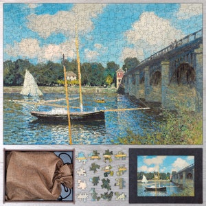 The Bridge at Argenteuil Wooden Jigsaw Puzzle By Claude Monet. Wooden Jigsaw Puzzles For Adults - 35, 108, 250, 500, 750 or 1000 pieces.