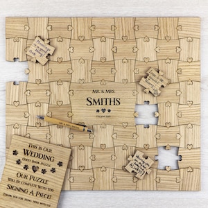 Alternativa al libro degli ospiti di nozze, con segno e penna gratuiti, puzzle personalizzato unico del libro degli ospiti di nozze, idea del libro degli ospiti di ricevimento in quercia rustica