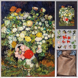 Bouquet of Flowers in a Vase Wooden Jigsaw Puzzle By Vincent van Gogh. Wooden Puzzles For Adults - 35, 108, 250, 500, 750 or 1000 pieces.