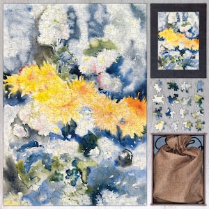 Yellow and Blue Wooden Jigsaw Puzzle By Charles Demuth. Wooden Jigsaw Puzzles For Adults - 35, 108, 250, 500, 750 or 1000 pieces.