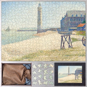 The Lighthouse at Honfleur Wooden Jigsaw Puzzle By Georges Seurat. Wooden Jigsaw Puzzle For Adults - 35, 108, 250, 500, 750 or 1000 pieces.