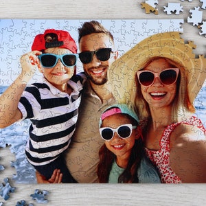 Personalized wooden jigsaw puzzle created from your photo, offering a unique and heartfelt gift idea. High-quality craftsmanship with durable wood pieces, ideal for special occasions like weddings, Mother’s Day, or Christmas.