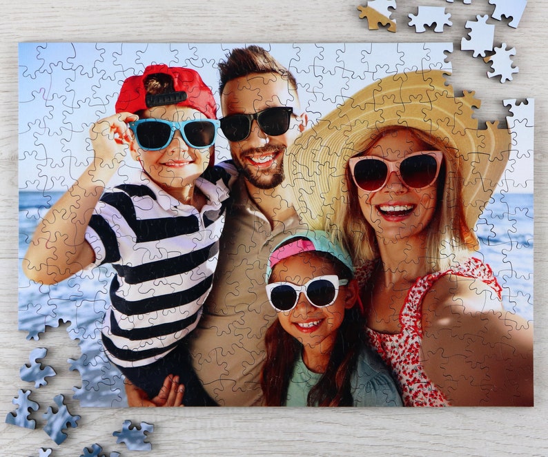 Personalized wooden jigsaw puzzle created from your photo, offering a unique and heartfelt gift idea. High-quality craftsmanship with durable wood pieces, ideal for special occasions like weddings, Mother’s Day, or Christmas.