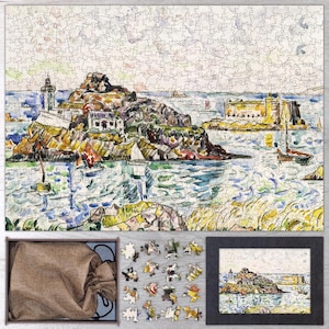 Morlaix, Entrance of the River Wooden Jigsaw Puzzle By Paul Signac. Wooden Jigsaw Puzzle For Adults - 35, 108, 250, 500, 750 or 1000 pieces.