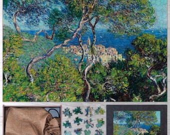 クロード・モネ作「ボルディゲーラ」木製ジグソーパズル。大人向けの