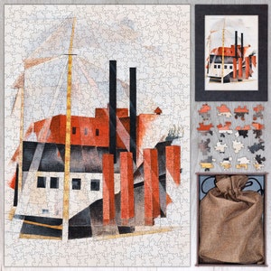 Piano Mover&#39;s Holiday Wooden Jigsaw Puzzle By Charles Demuth. Wooden Jigsaw Puzzles For Adults - 35, 108, 250, 500, 750 or 1000 pieces.