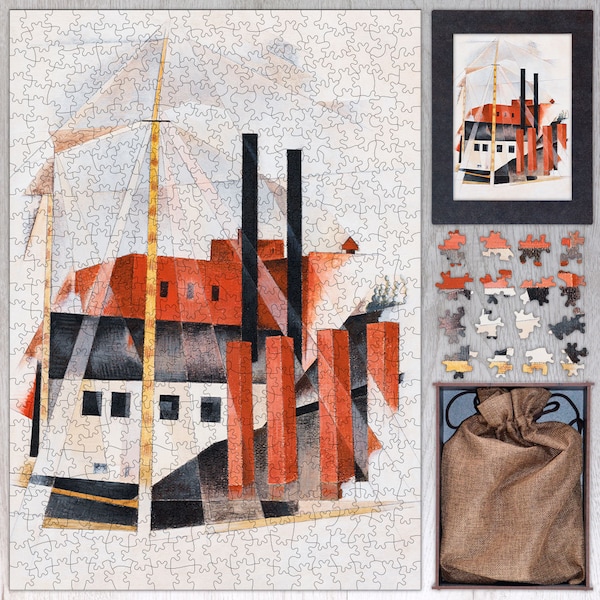 Piano Mover's Holiday Wooden Jigsaw Puzzle By Charles Demuth. Wooden Jigsaw Puzzles For Adults - 35, 108, 250, 500, 750 or 1000 pieces.