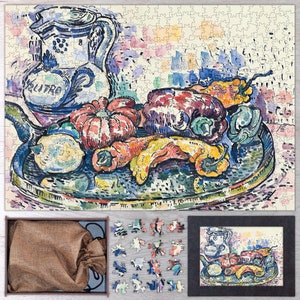 Still Life with Jug Wooden Jigsaw Puzzle By Paul Signac. Wooden Jigsaw Puzzles For Adults - 35, 108, 250, 500, 750 or 1000 pieces.
