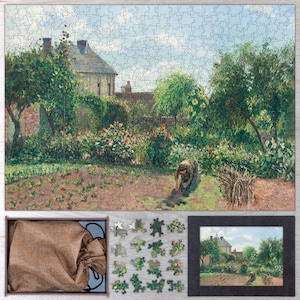 The Artist&#39;s Garden at Eragny Wooden Jigsaw Puzzle By Camille Pissarro. Wooden Puzzles For Adults - 35, 108, 250, 500, 750 or 1000 pieces.