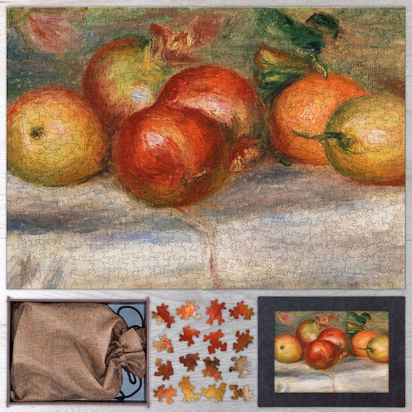 Äpfel, Orange und Zitrone I Holzpuzzle von Pierre Auguste Renoir. HolzKunst Säge für Erwachsene - 35, 108, 250, 500, 750 oder 1000 Stück.