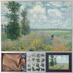 Poppy Fields near Argenteuil Wooden Jigsaw Puzzle By Claude Monet. Wooden Puzzle For Adults - 35, 108, 250, 500, 750 or 1000 pieces.
